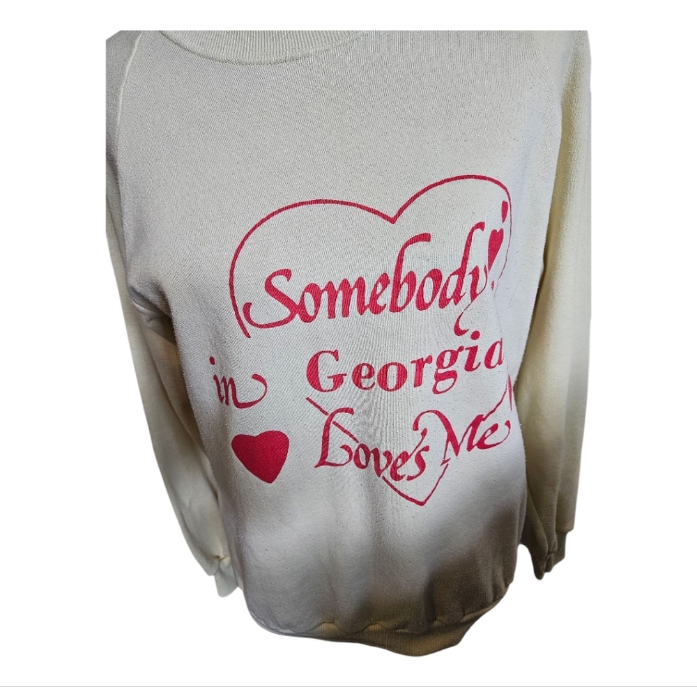 Vintage 90s Made In The USA Somebody In Georgia Loves Me Graphic Sweat Shirt L.